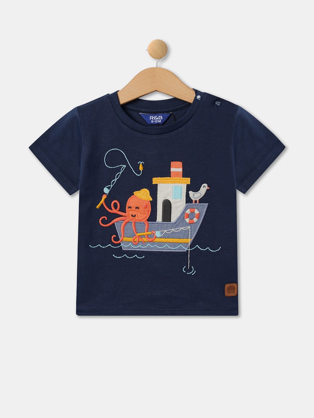 

R&B Boys Relaxed Fit Graphic Embroidered Cotton T-shirt, Navy blue