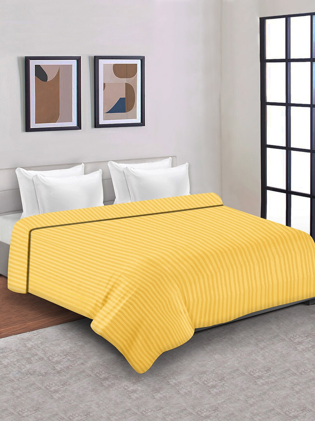 

Aura Self-Striped Mild Winter 150 GSM Double Bed Duvet With Zip Closure, Yellow