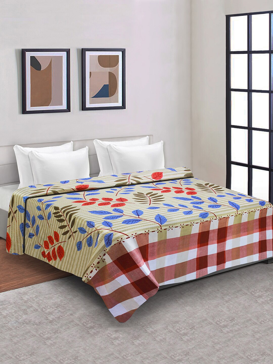 

Aura Brown & Blue Floral Microfiber Mild Winter 150 GSM Double Bed Duvet Cover