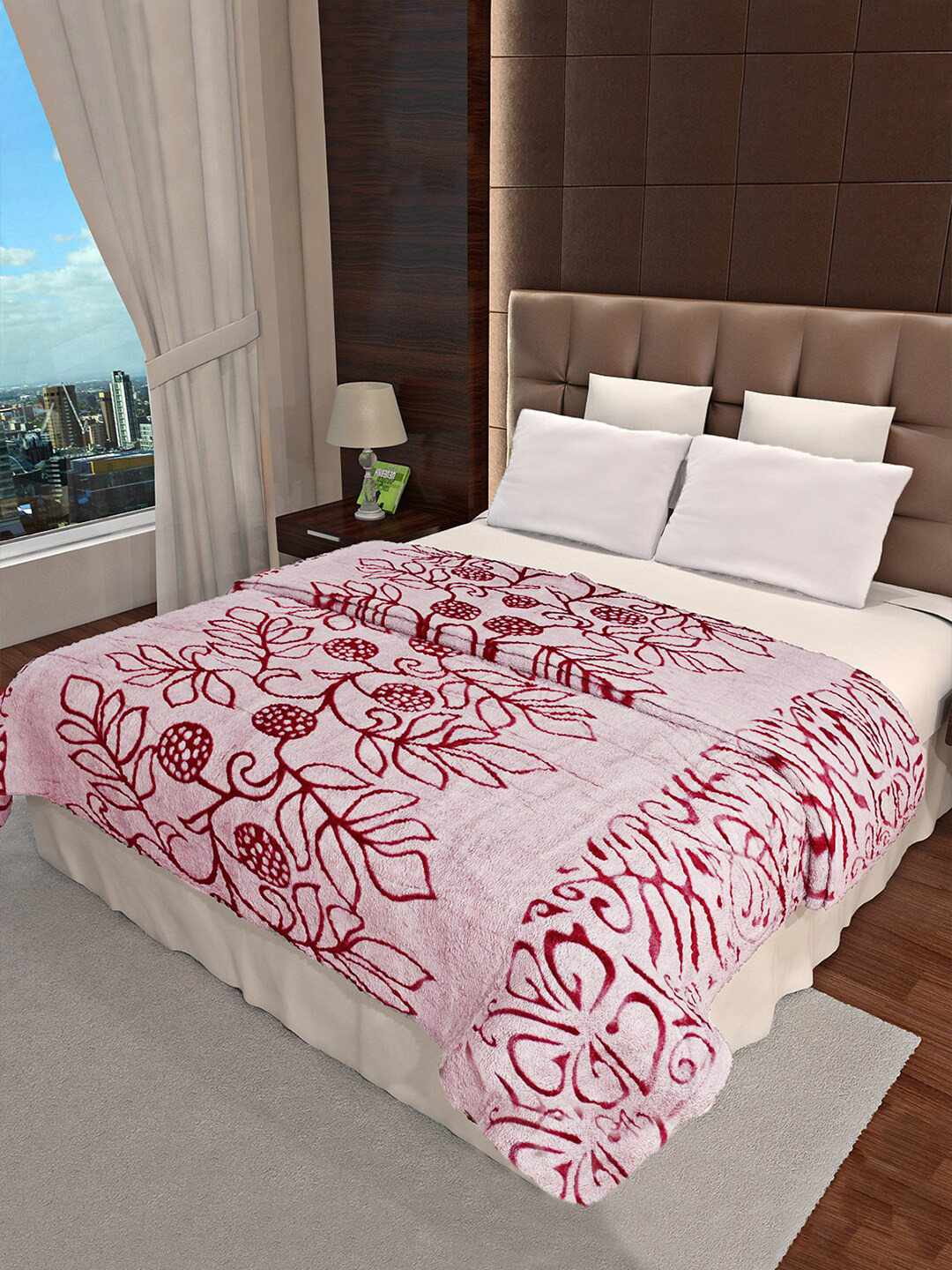 

Aura Red & Pink Floral Mild Winter 400 GSM Double Bed Blanket