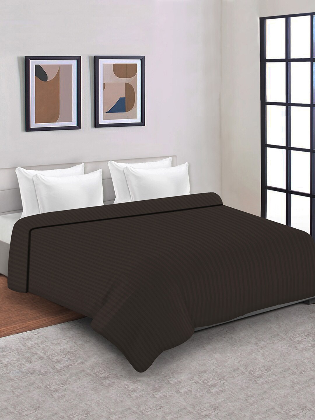 

Aura Striped Mild Winter 150 GSM Double Bed Duvet Cover with Zip Closure, Brown
