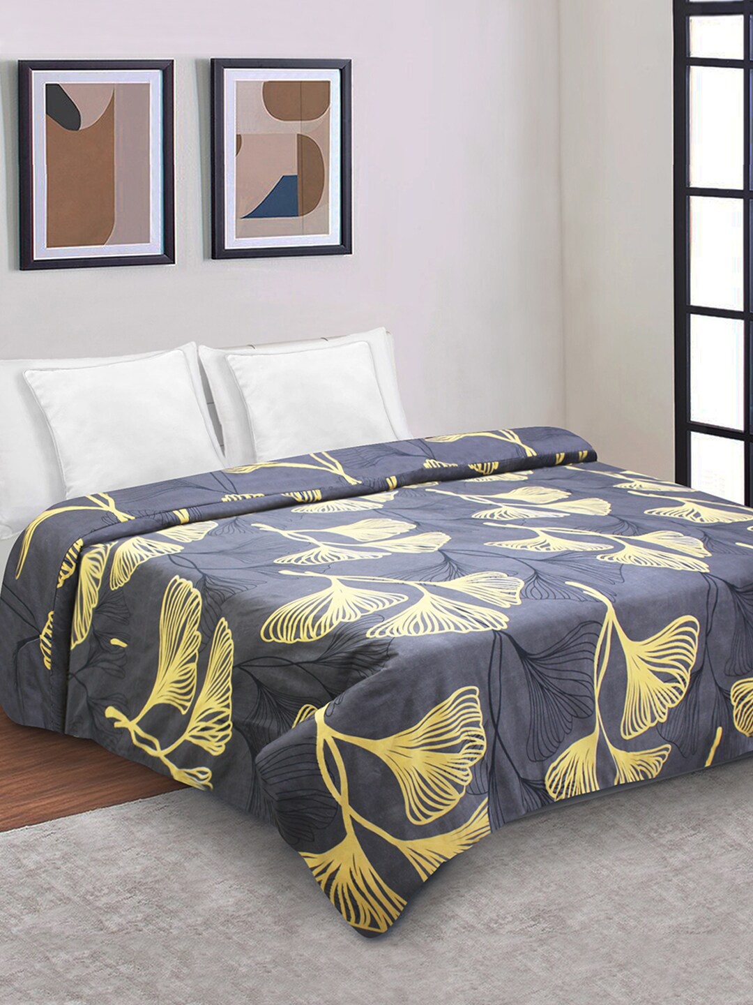 

Aura Grey & Yellow Floral Mild Winter 150 GSM Single Bed Duvet With Zip Closure