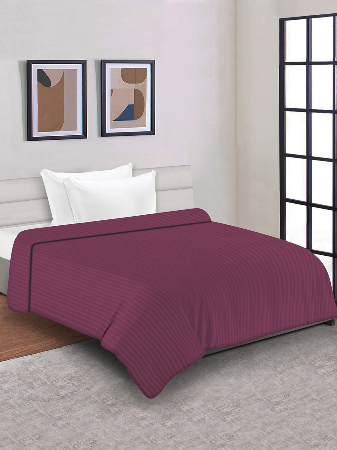 

Aura Maroon Striped Mild Winter 150 GSM Single Bed Duvet, Purple