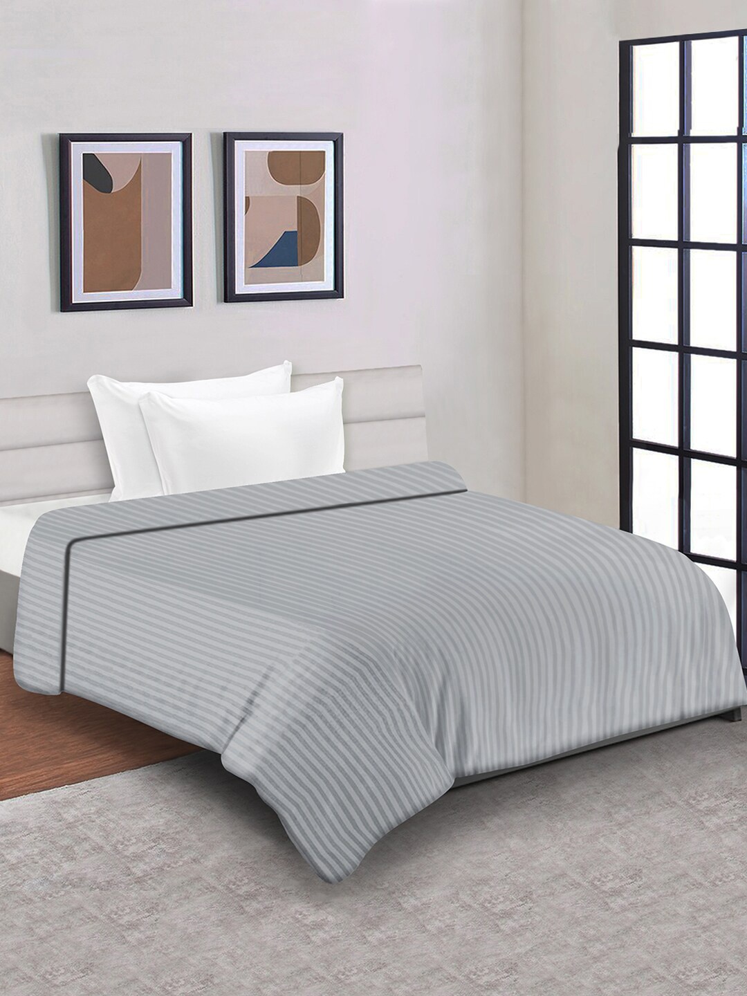 

Aura Grey Striped Microfiber Mild Winter 150 GSM Single Bed Duvet Cover