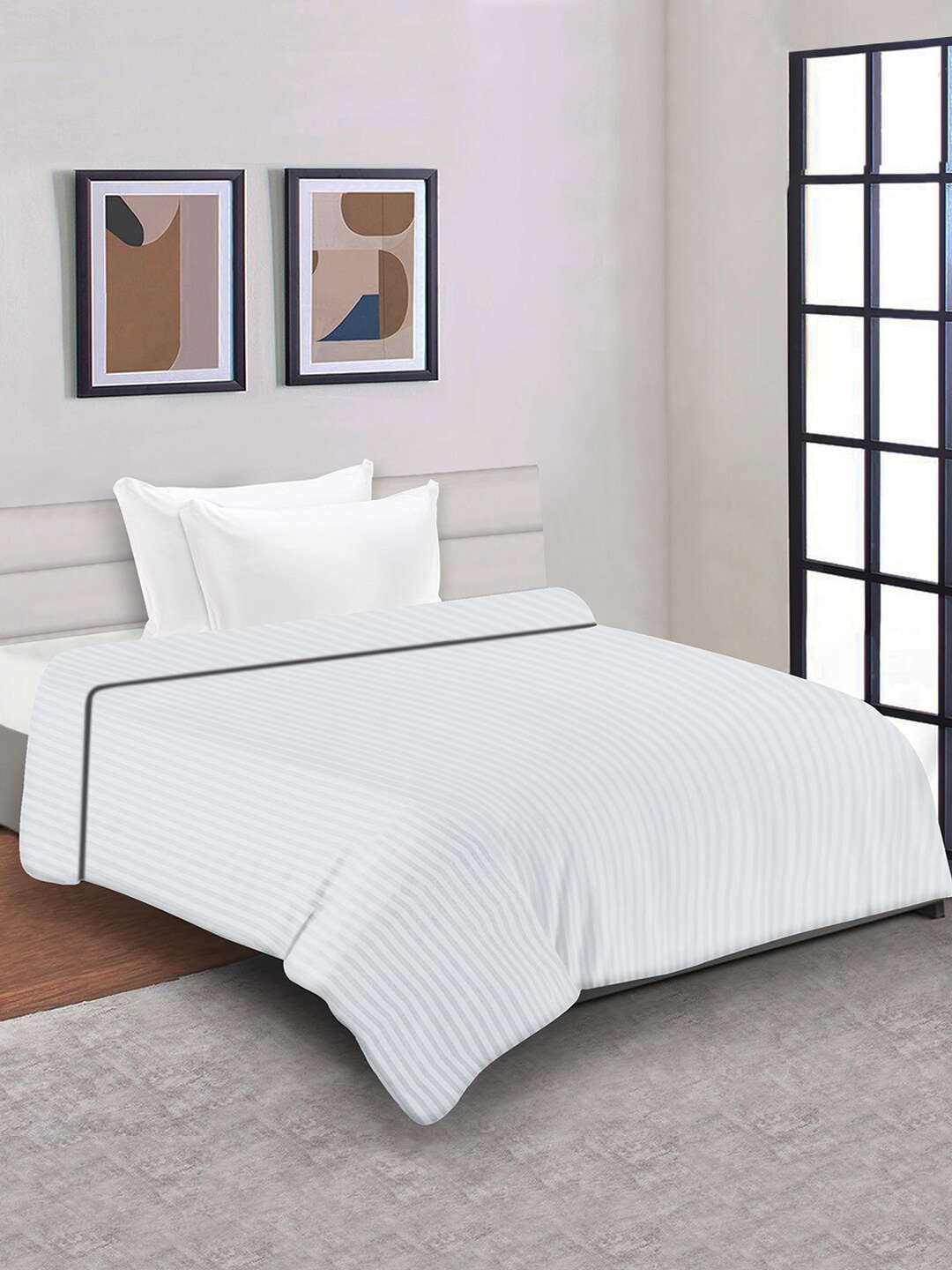 

Aura White Striped Microfiber Wool Mild Winter 150 GSM Single Bed Duvet Cover