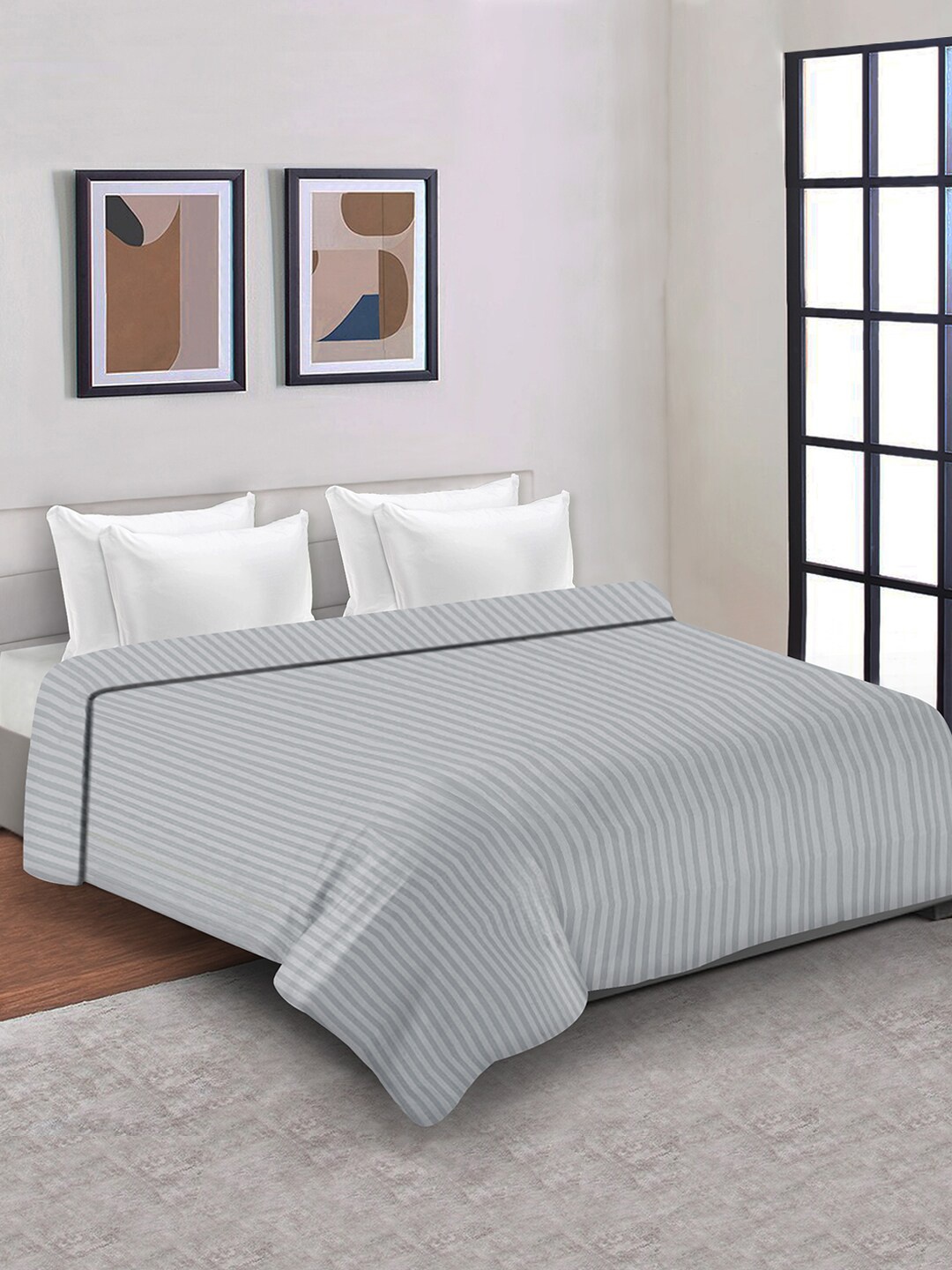 

Aura Grey Striped Mild Winter 150 GSM Double Bed Duvet Cover With Zip Closure