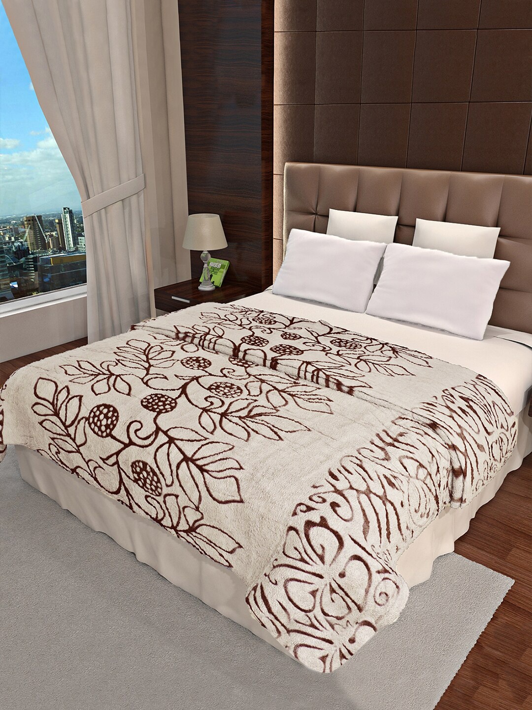 

Aura Brown & Beige Floral Mild Winter 400 GSM Double Bed Blanket