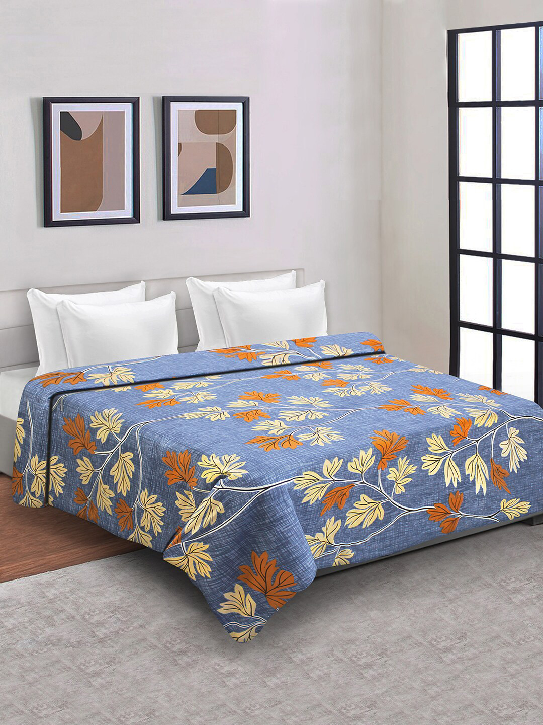 

Aura Floral Mild Winter 150 GSM Double Bed Duvet Cover, Blue