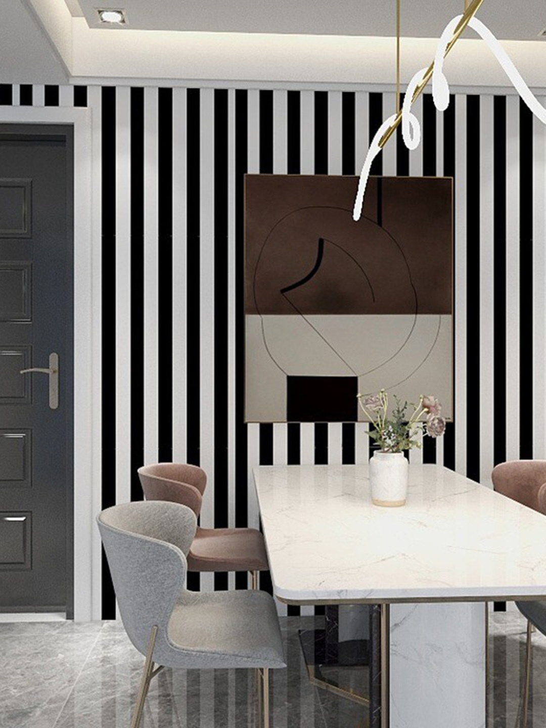 

KAAF Black & White Striped Self-Adhesive Wallpaper