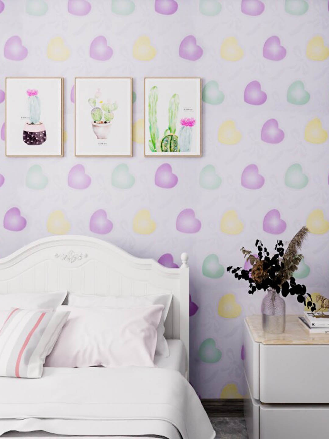 KAAF Lavender & Yellow Heart Self-Adhesive Wallpaper