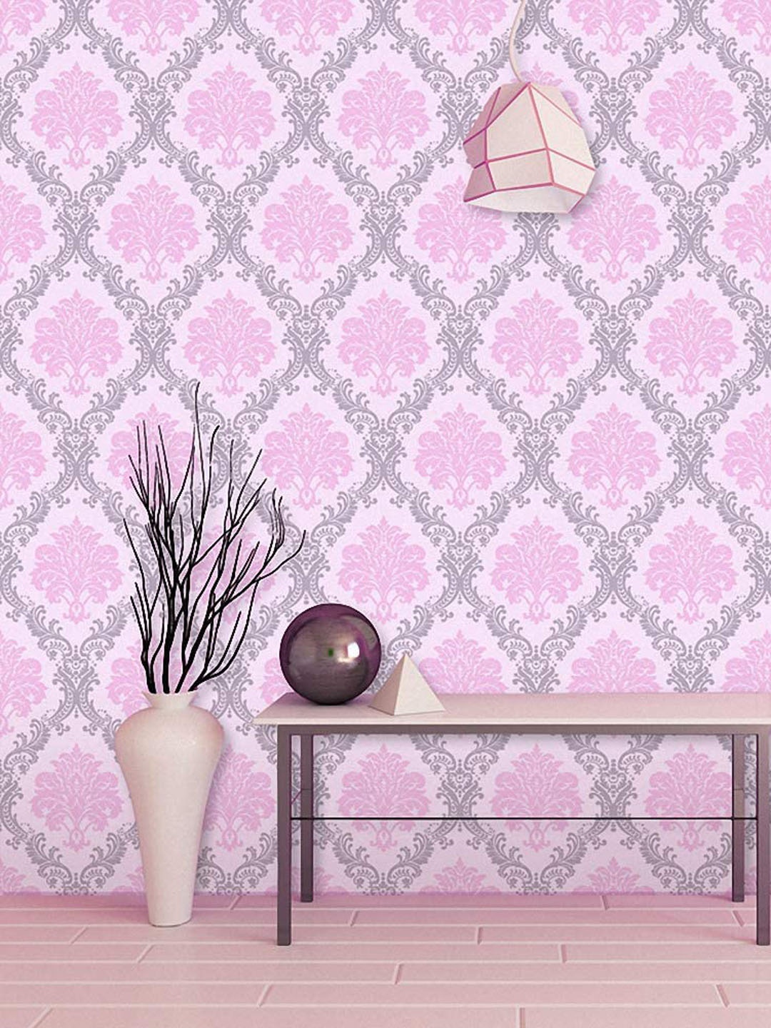 

KAAF Pink & Silver Toned Damask Adhesive Wall Sticker