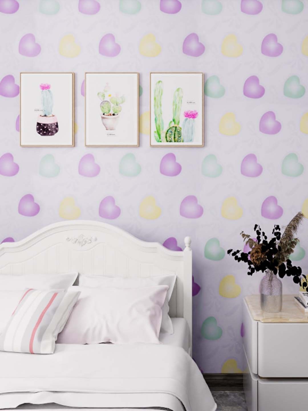 

KAAF White & Purple Heart Design Self Adhesive Water Proof Wallpaper