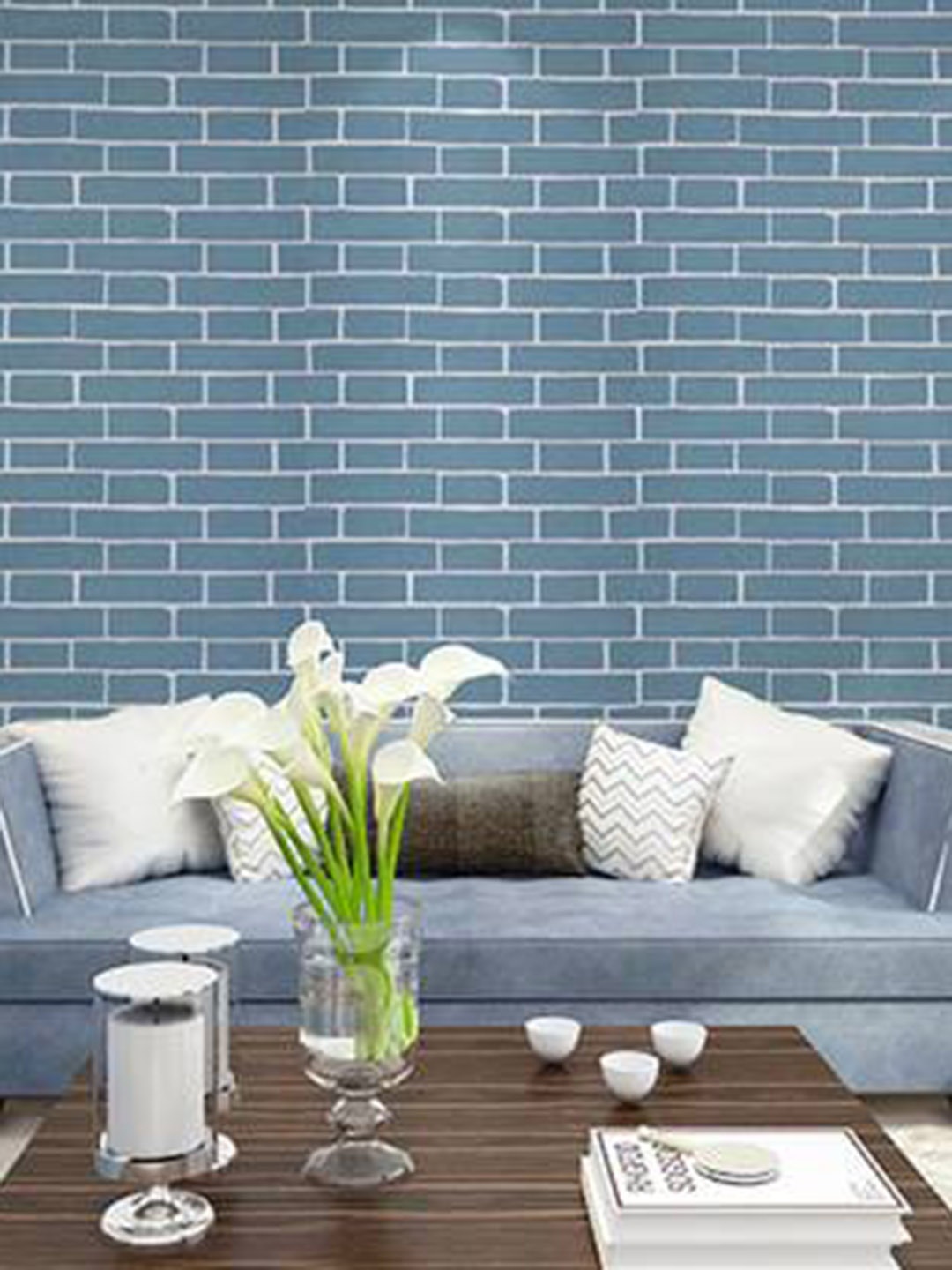 KAAF Blue & White Brick Design Self Adhesive Wallpaper