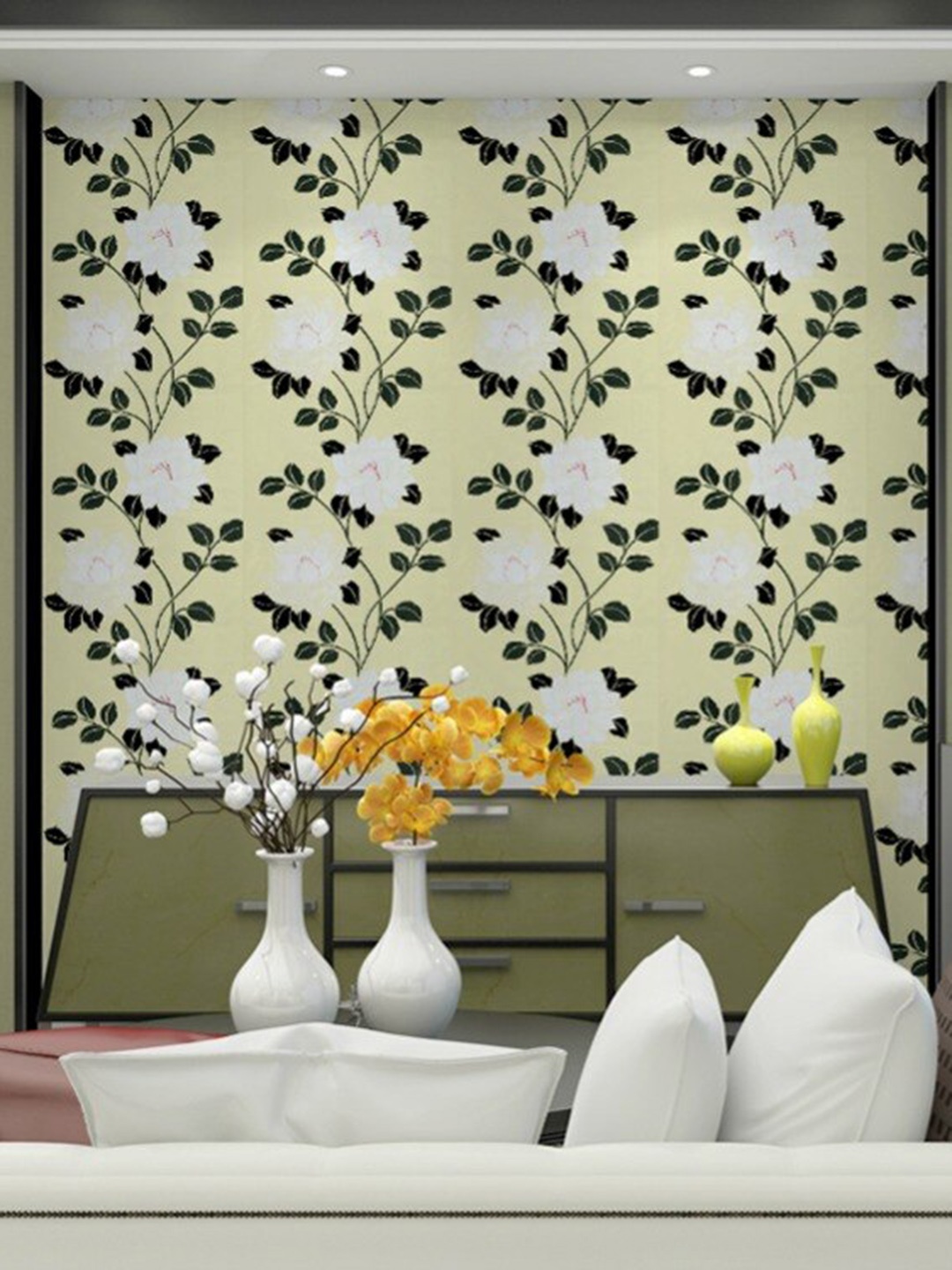 KAAF Yellow & Black Damask Printed Self Adhesive Water Proof Wallpaper