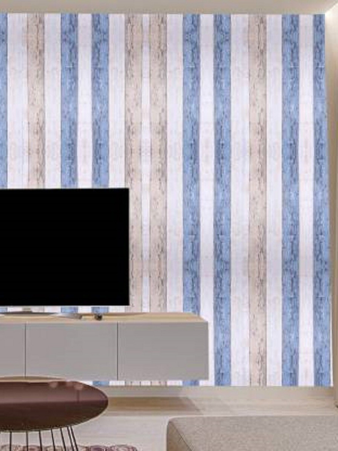 

KAAF White & Blue Striped Waterproof Self Adhesive Wallpaper