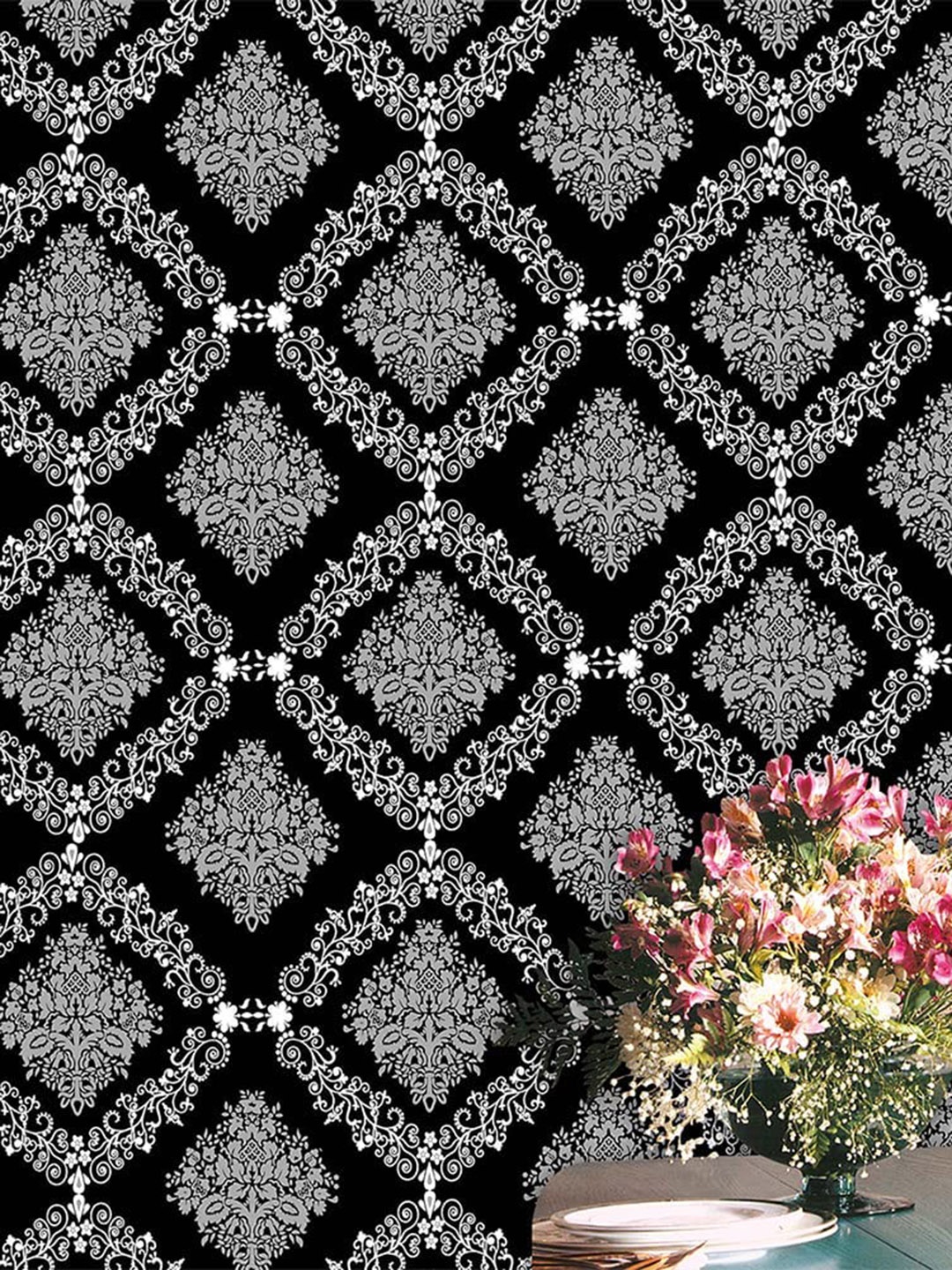 

KAAF Black & Grey Damask Patterned Waterproof Self Adhesive Wallpaper