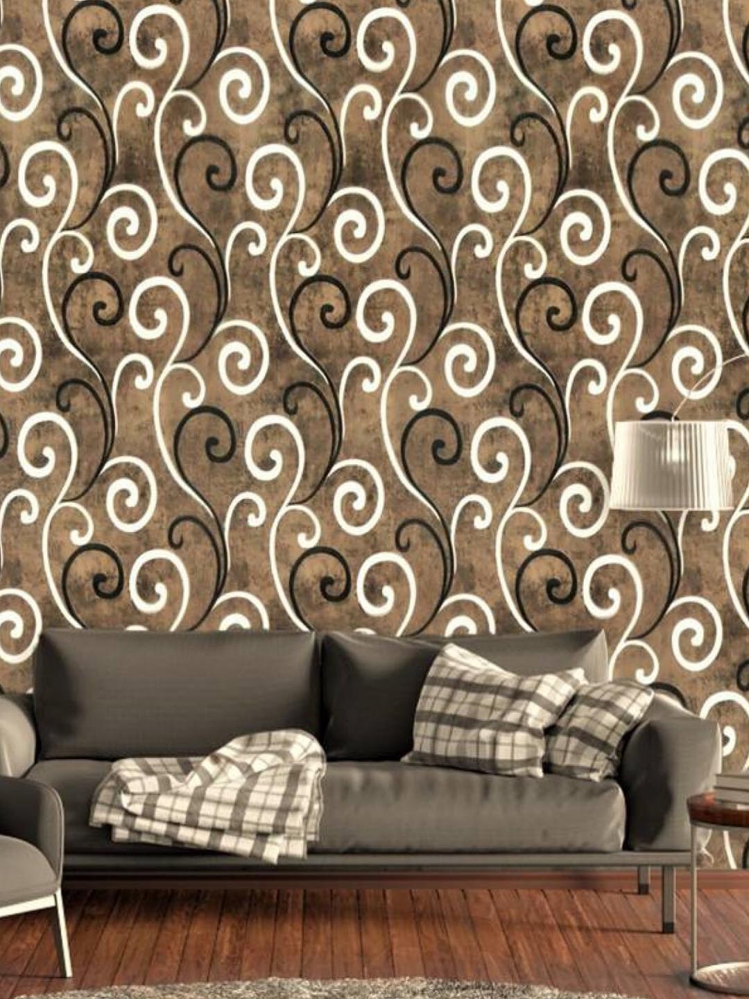 

KAAF Brown & White Damask Self-Adhesive Wallpaper