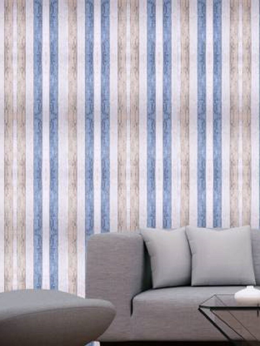 

KAAF White & Blue Striped Self-Adhesive Wallpaper
