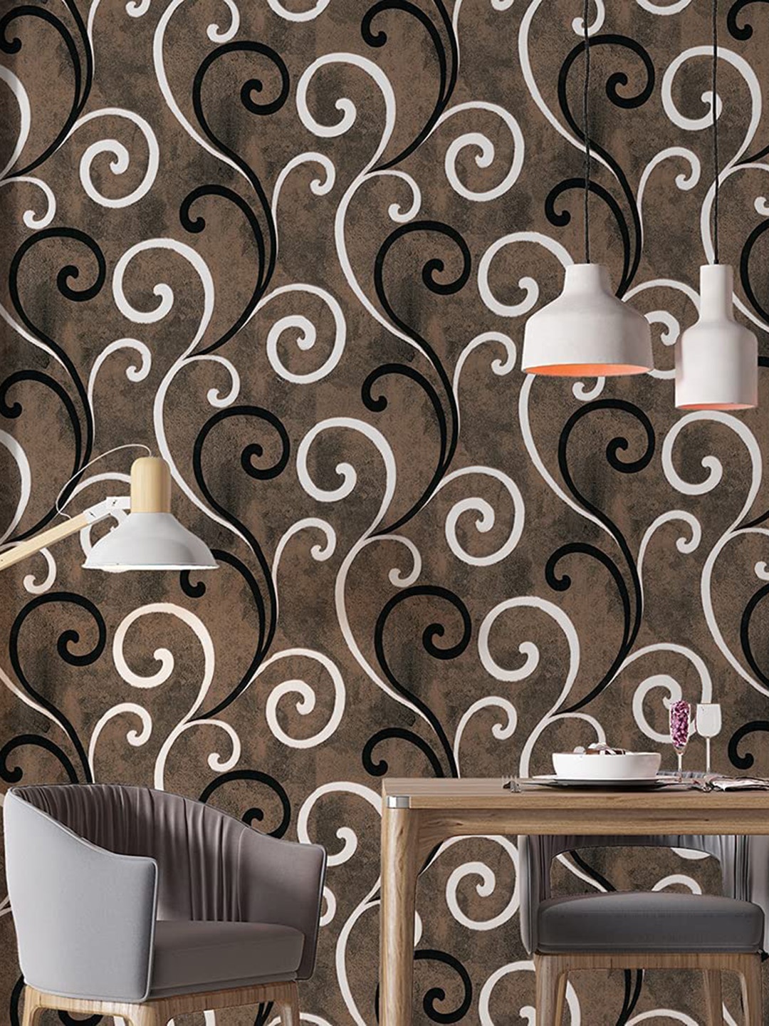 

KAAF Brown & White Damask Printed Wallpaper