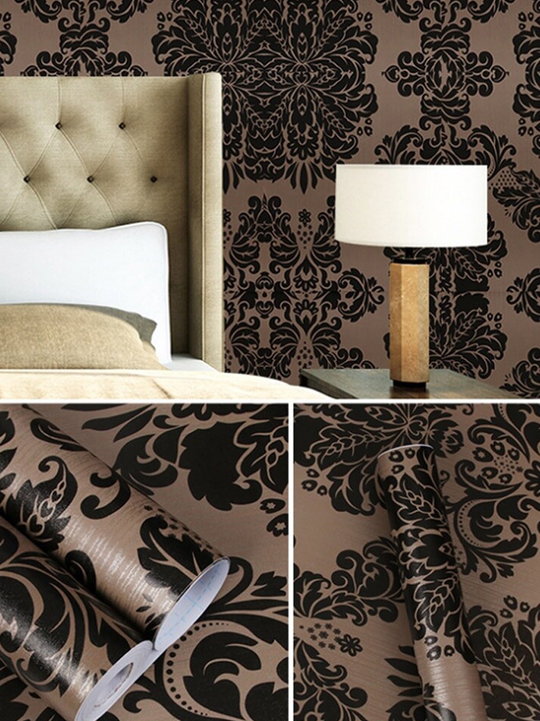 

KAAF Brown & Black Damask pPrinted Adhesive Wall Sticker