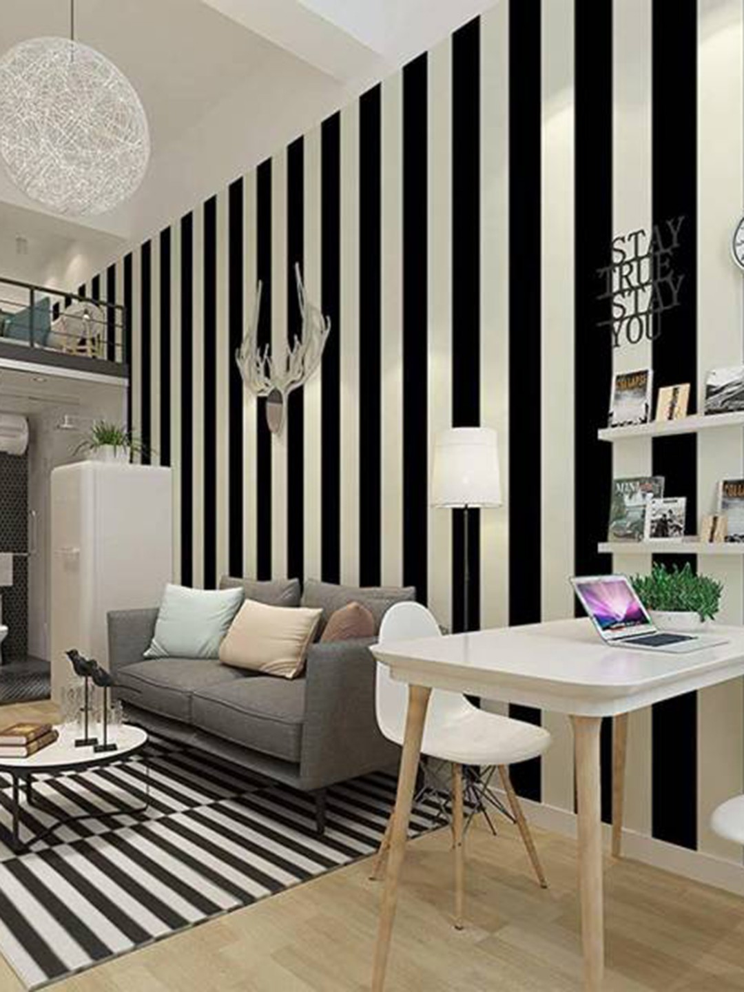

KAAF Black & White Striped Self Adhesive Water Proof Wallpaper