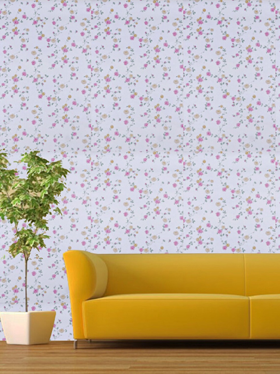 

KAAF White & Pink Floral Waterproof Self Adhesive Wallpaper
