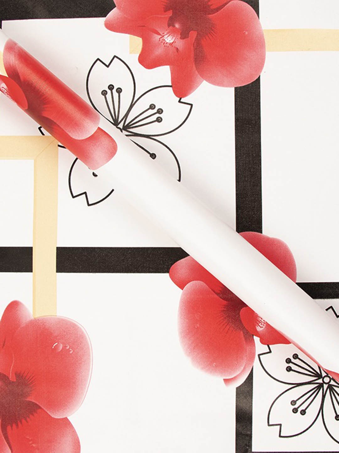 KAAF White & Red Floral Print Wallpaper