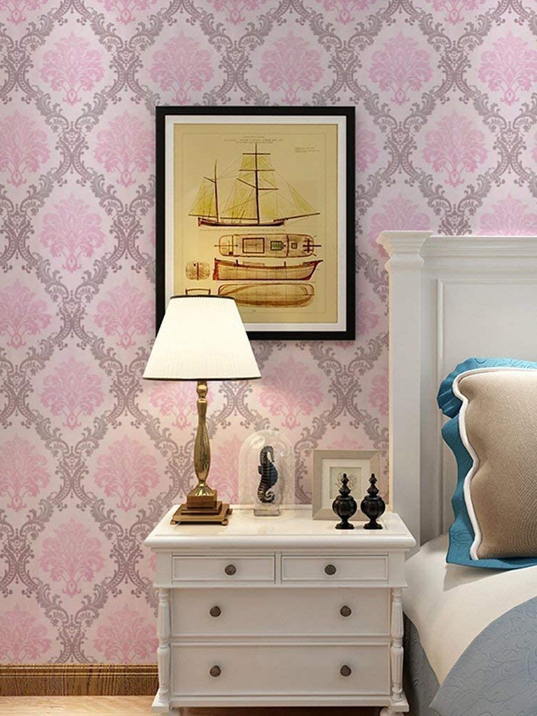 

KAAF Pink & Grey Damask Self-Adhesive Wallpaper