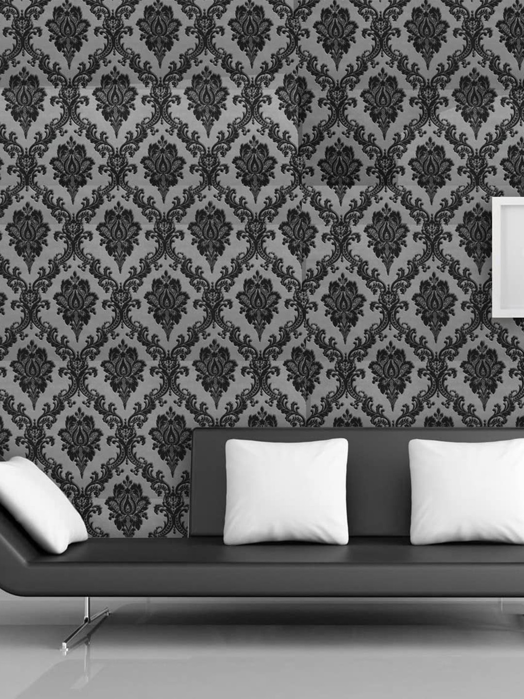 

KAAF Grey & Black Damask Patterned Waterproof Self-Adhesive Wallpaper