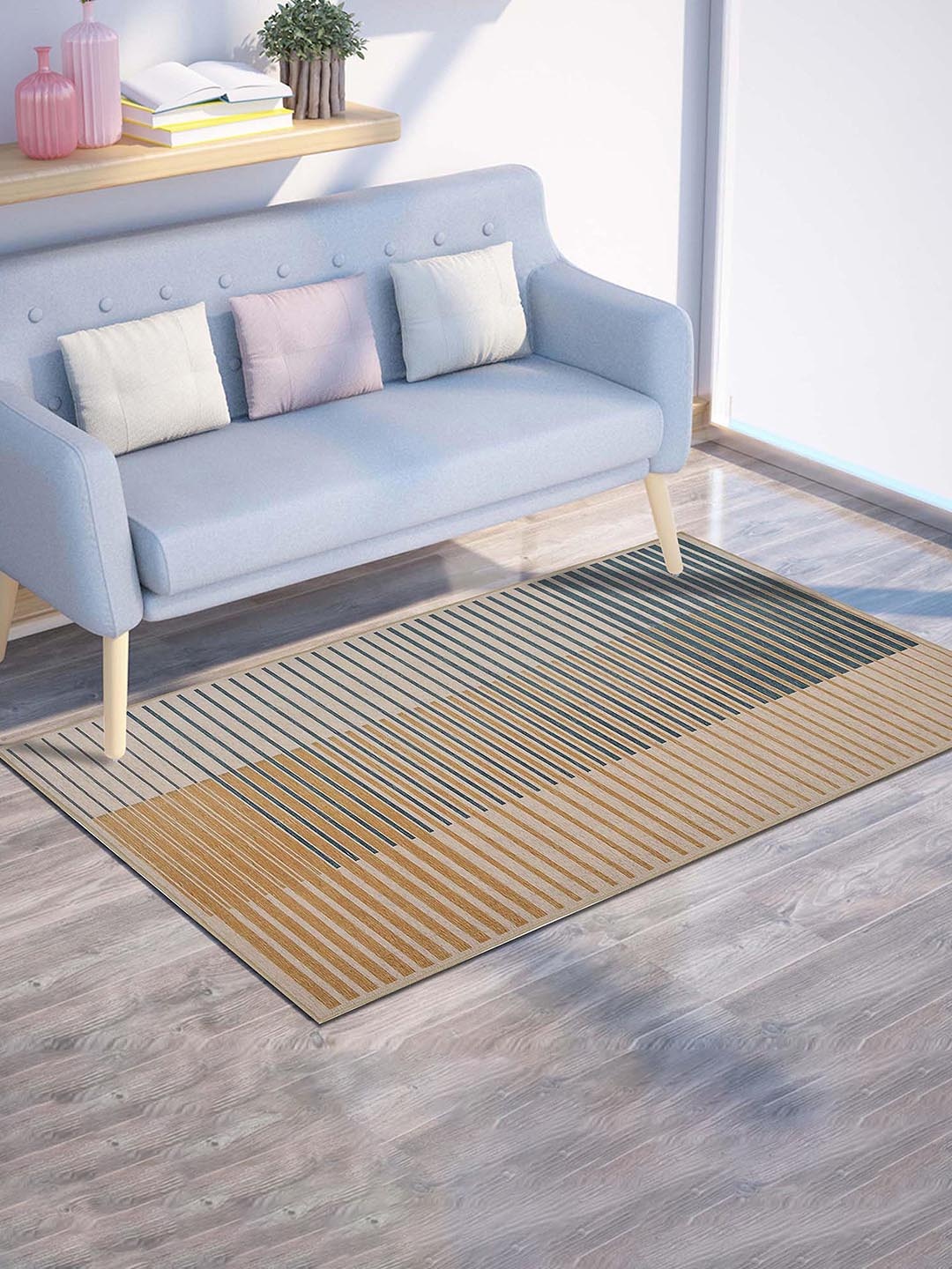 

PRESTO Beige Striped Anti-Skid Carpet