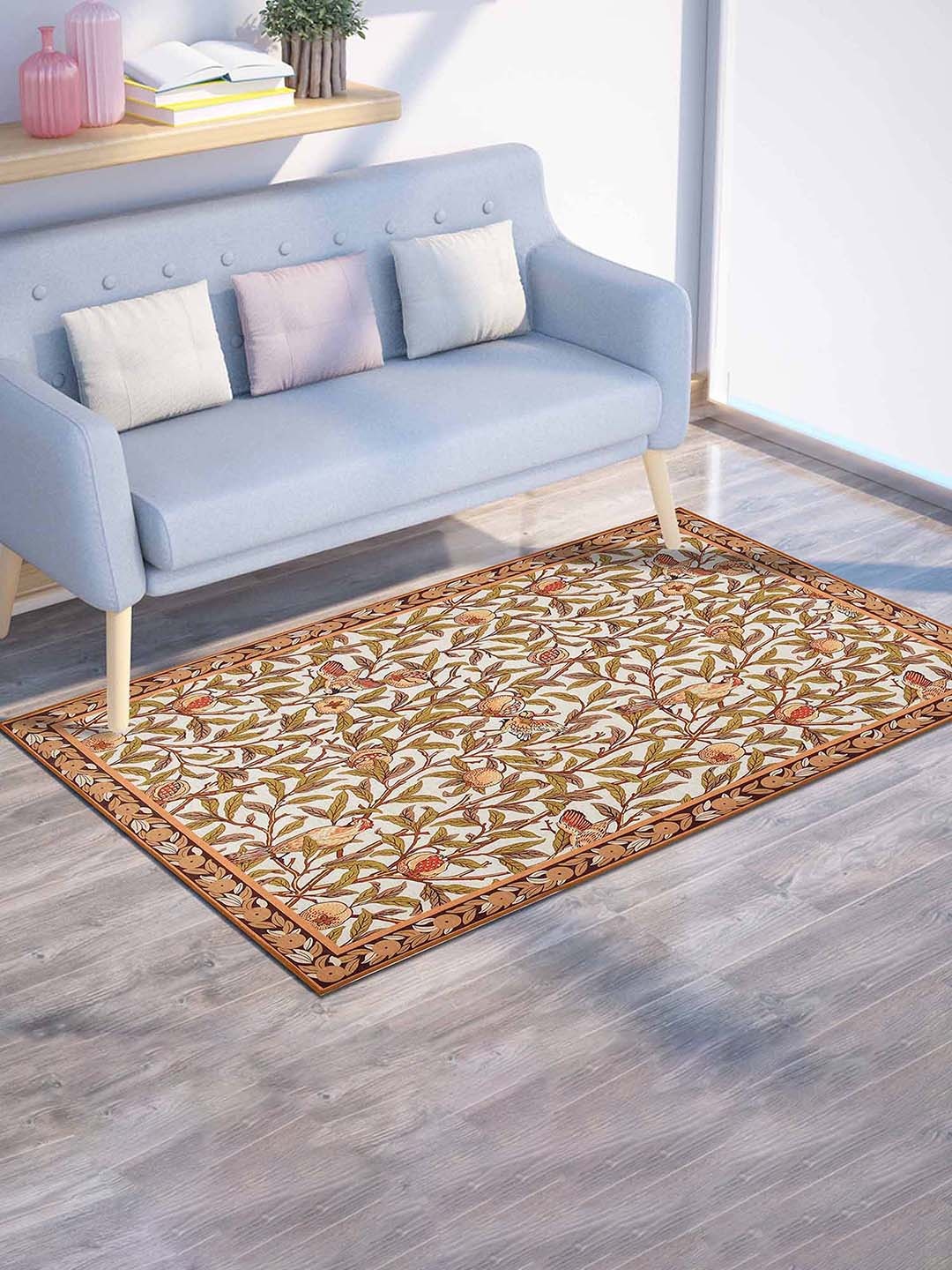 

PRESTO Orange & Beige Floral Printed Anti-Skid Carpet