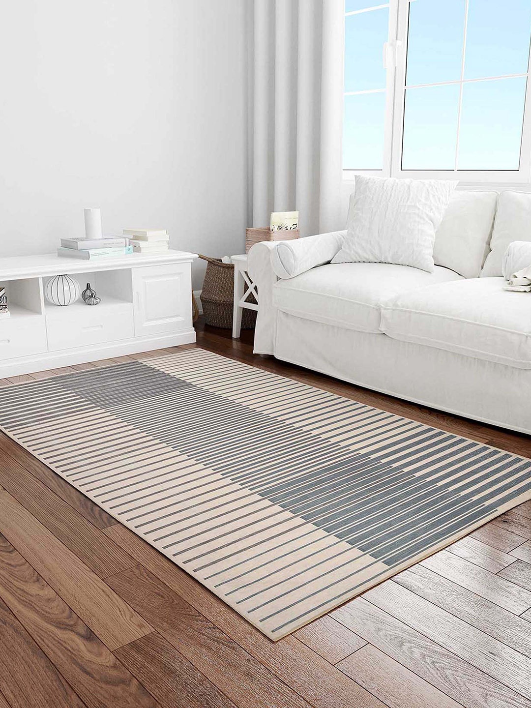

PRESTO Grey & Beige Striped Anti-Skid Carpet