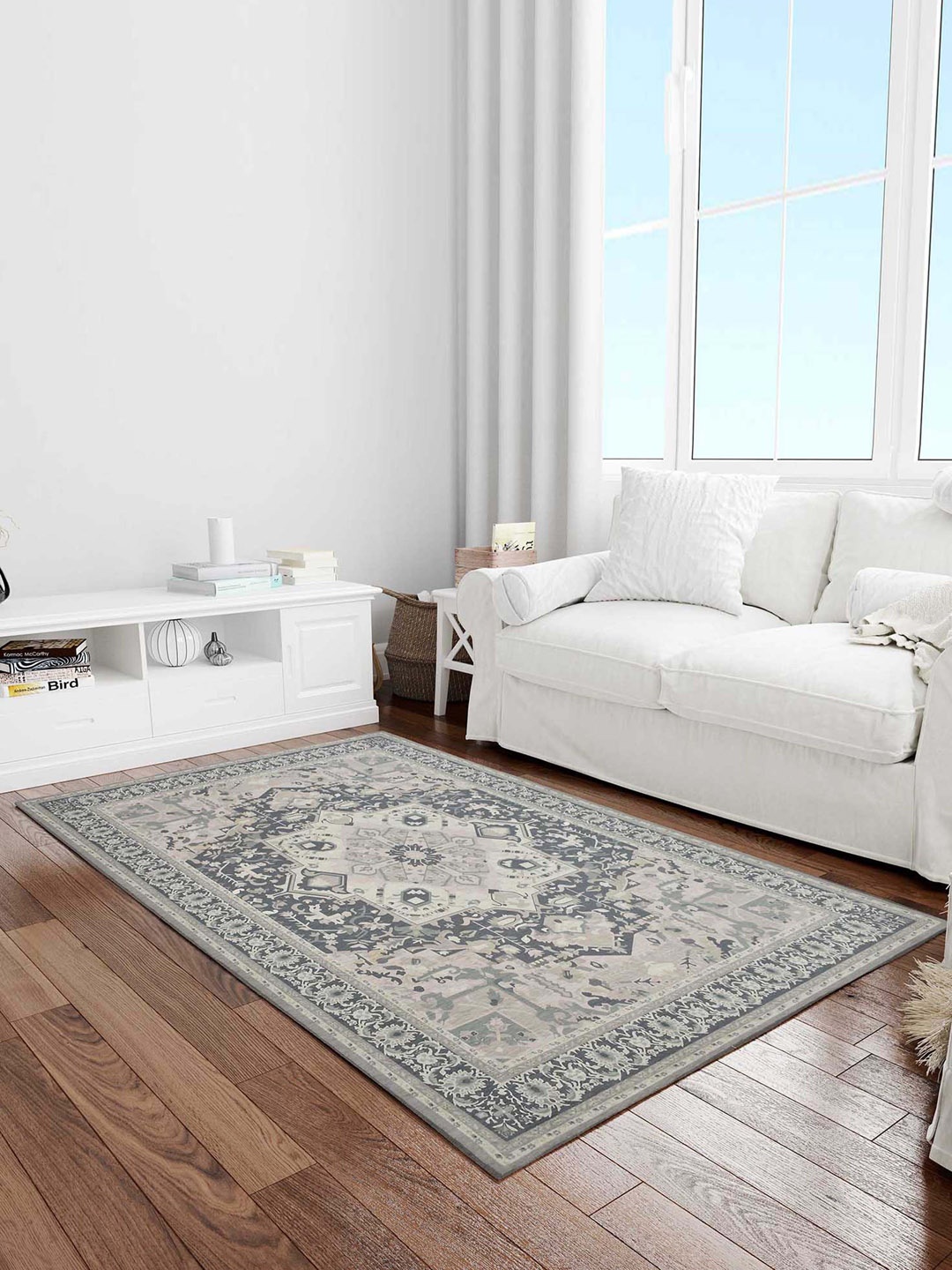 

PRESTO Grey Ethnic Motifs Anti-Skid Carpet