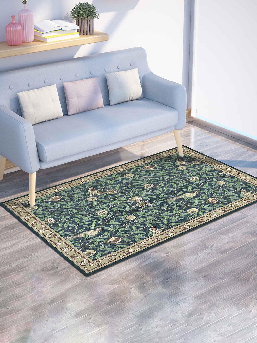 

PRESTO Green & Beige Floral Printed Anti Skid Carpet