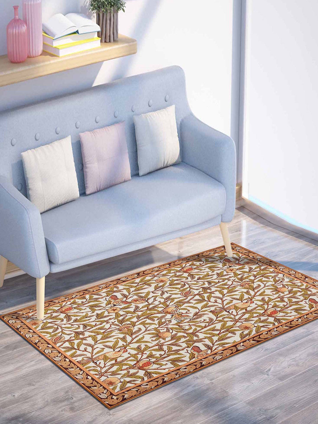 

PRESTO Orange & Green Floral Printed Anti Skid Carpet