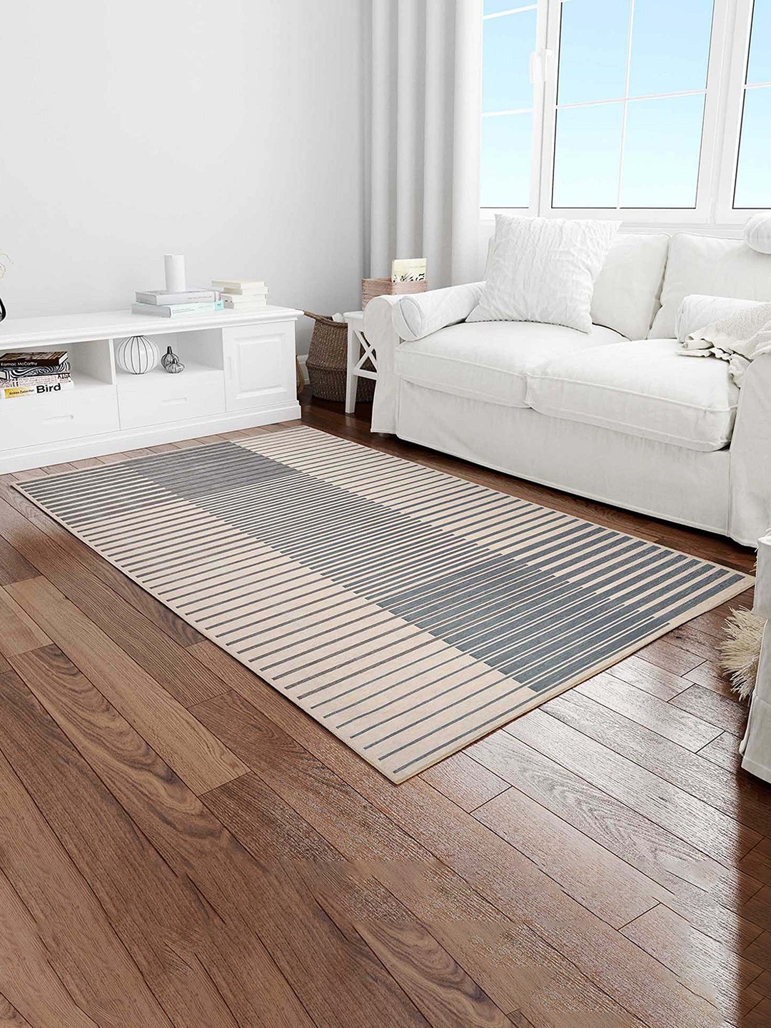 

PRESTO Grey & Green Striped Anti-Skid Carpet