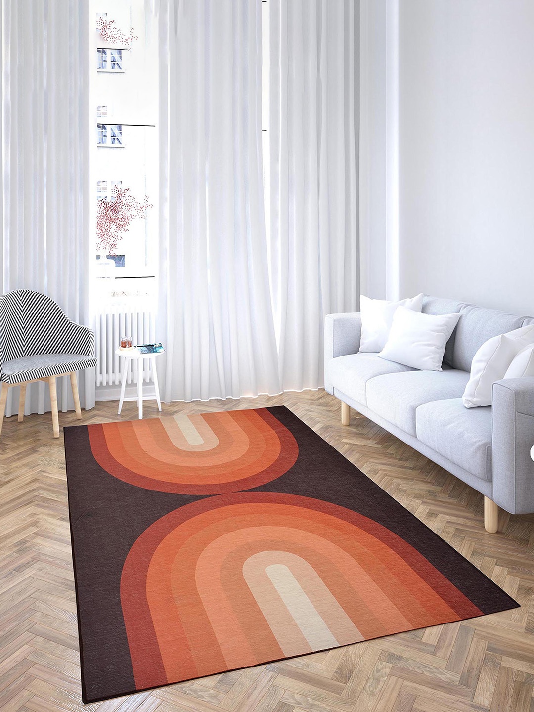 

PRESTO Orange & Brown Abstract Printed Anti Skid Carpet