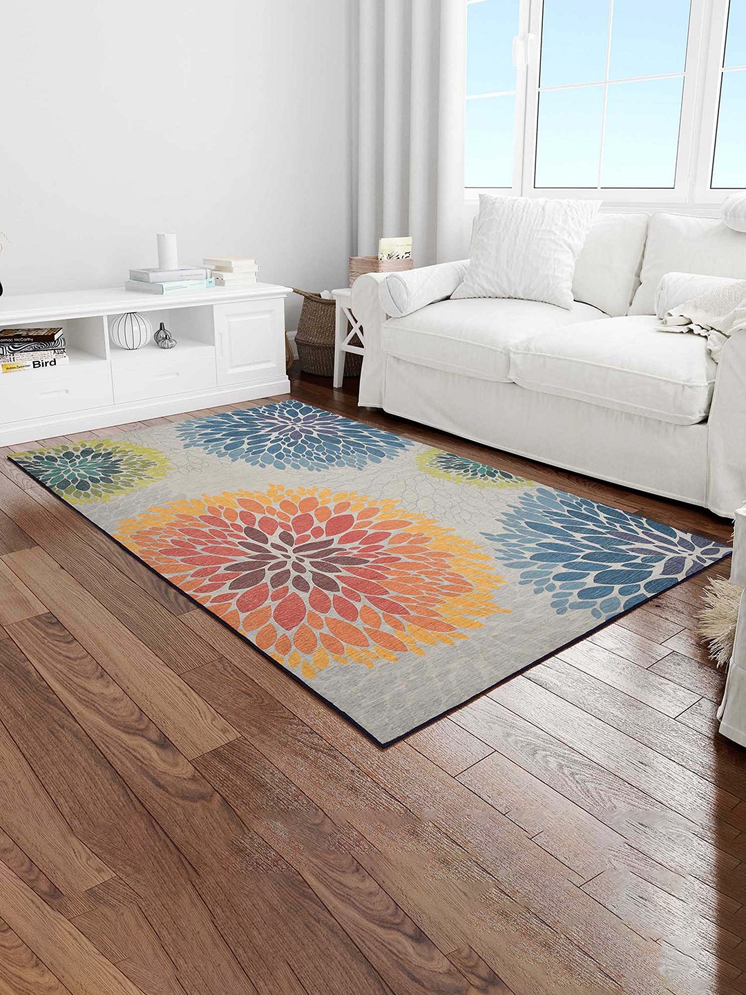 

PRESTO Orange & Blue Floral Printed Anti Skid Carpet