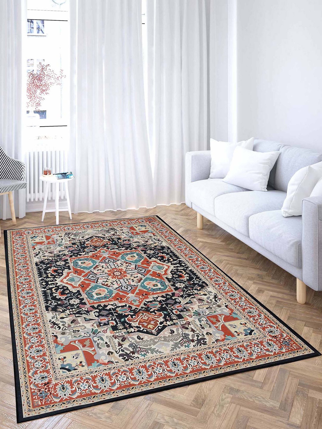 

PRESTO Orange & Black Ethnic Printed Anti-Skid Carpet