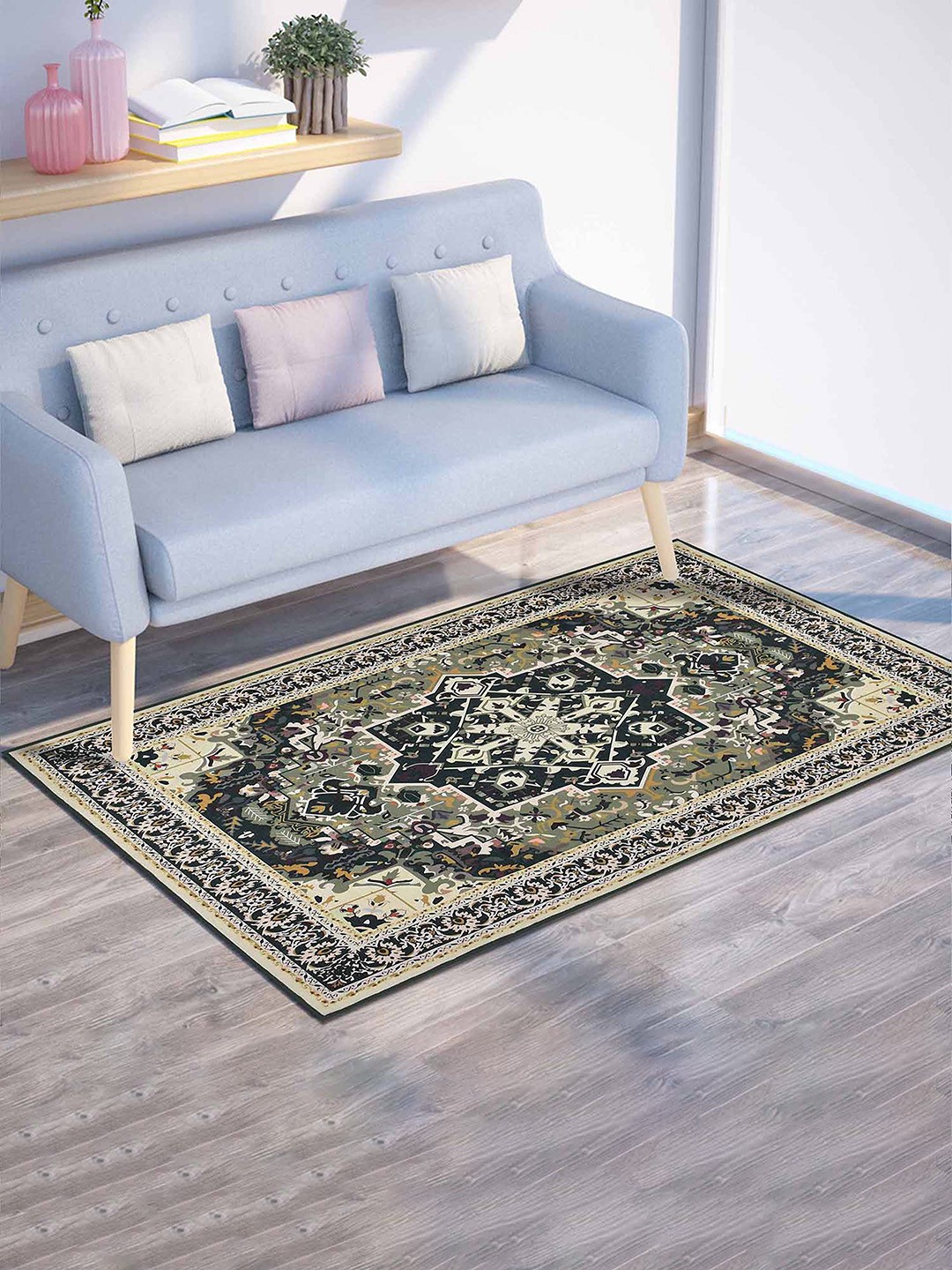 

PRESTO Green & Beige Ethnic Motifs Anti-Skid Carpet