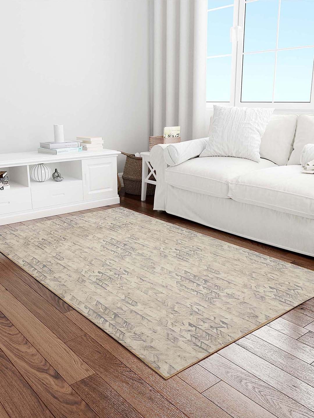 

PRESTO Beige & Grey Abstract Printed Anti-Skid Carpet
