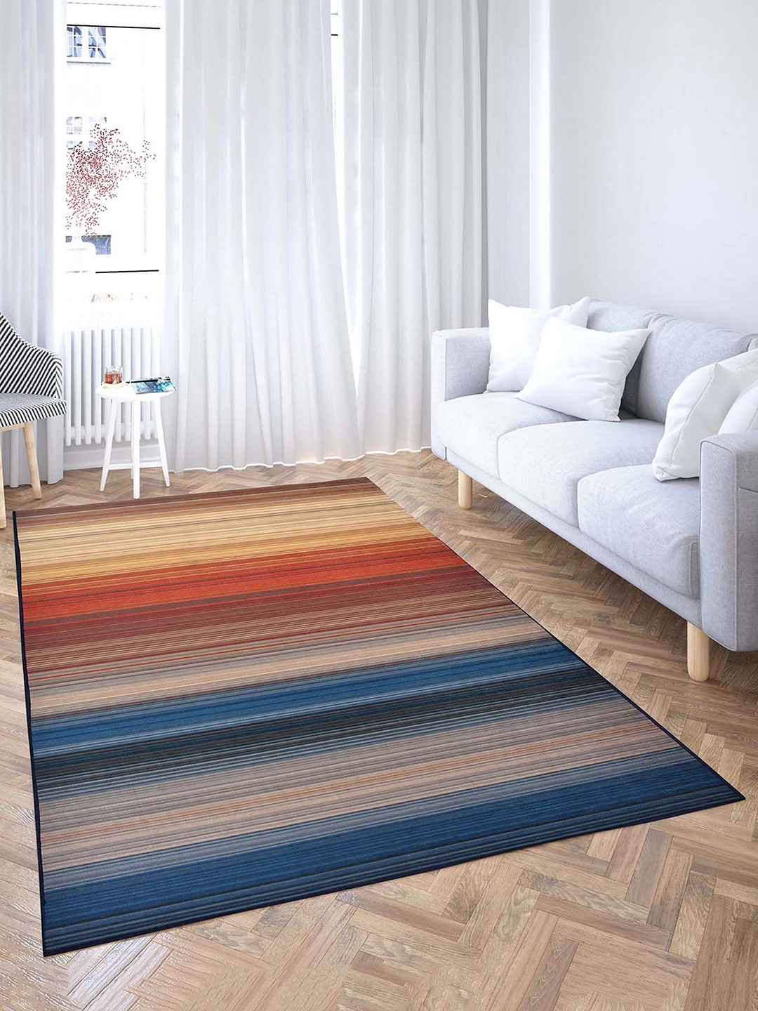 

PRESTO Orange & Red Striped Printed Anti Skid Carpet