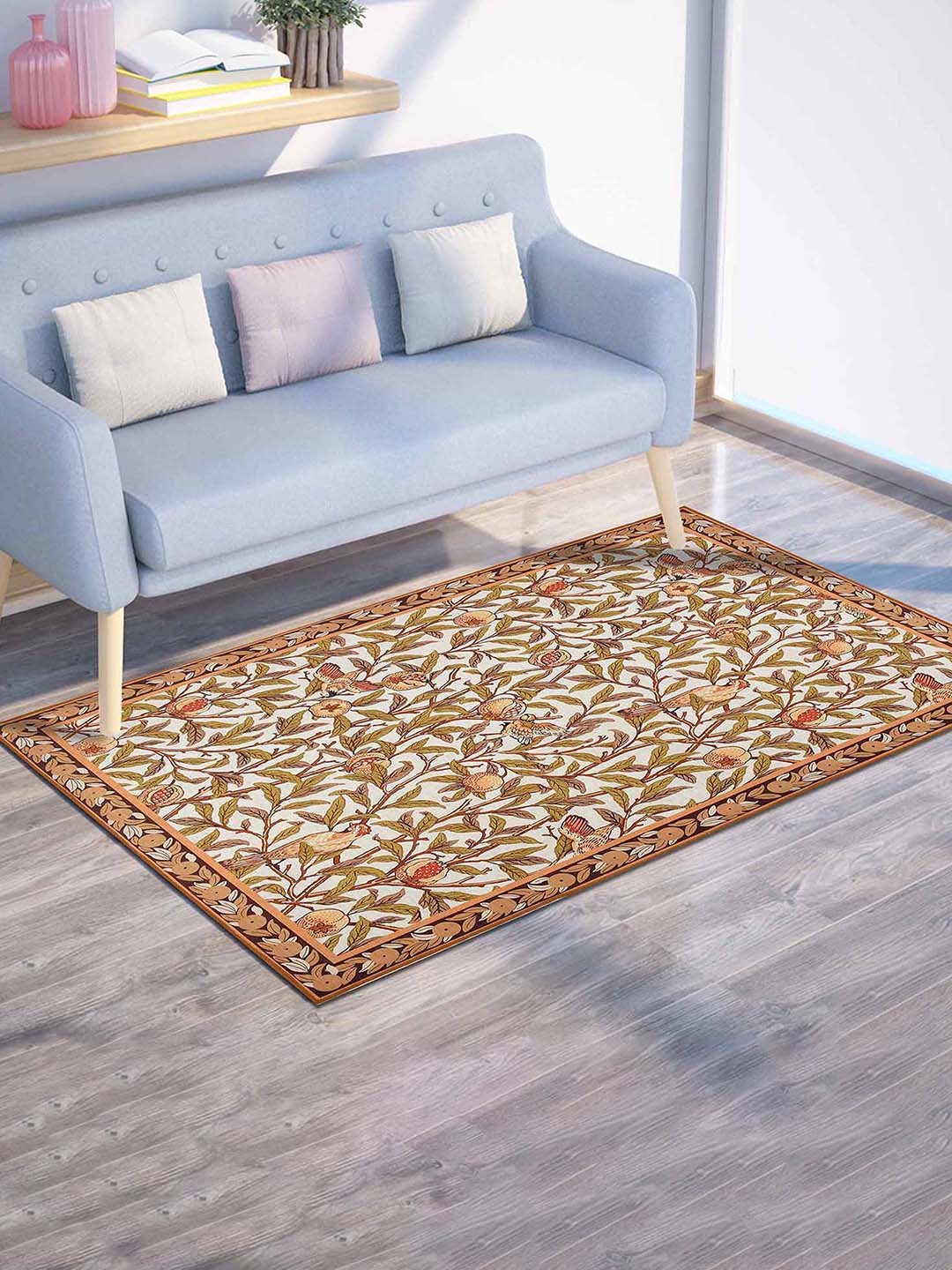 

PRESTO Orange Floral Printed Anti Skid Carpet