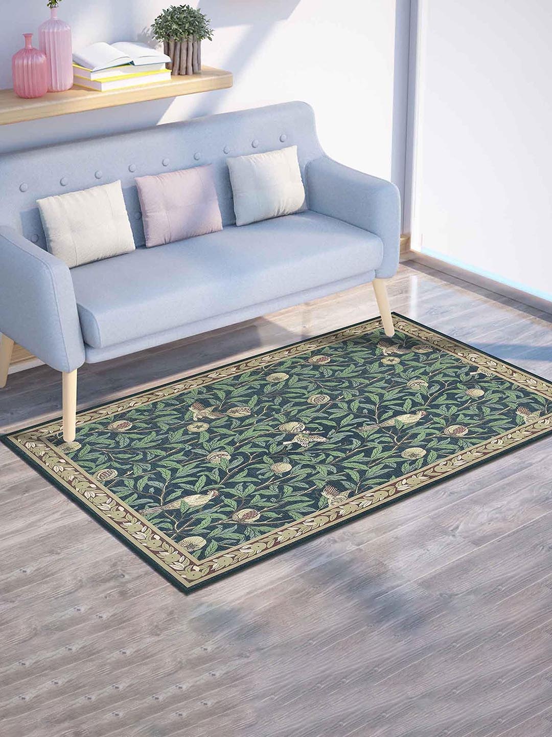 

PRESTO Green Floral Printed Anti Skid Carpet