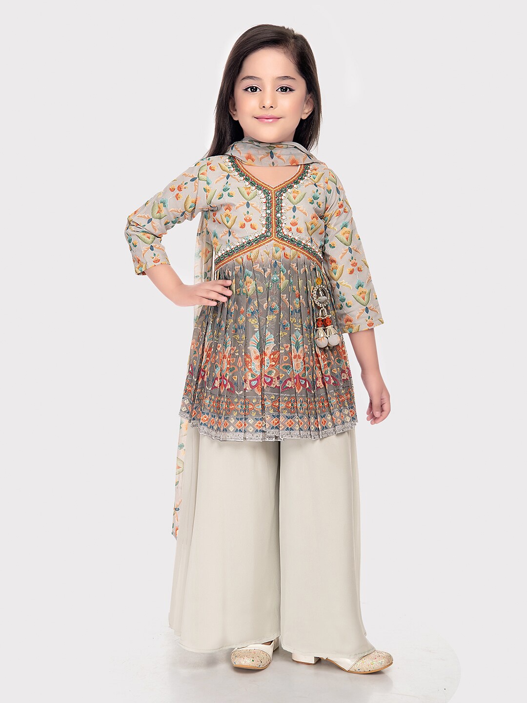 

Tiny Kingdom Girls Printed Kurta Set, Grey