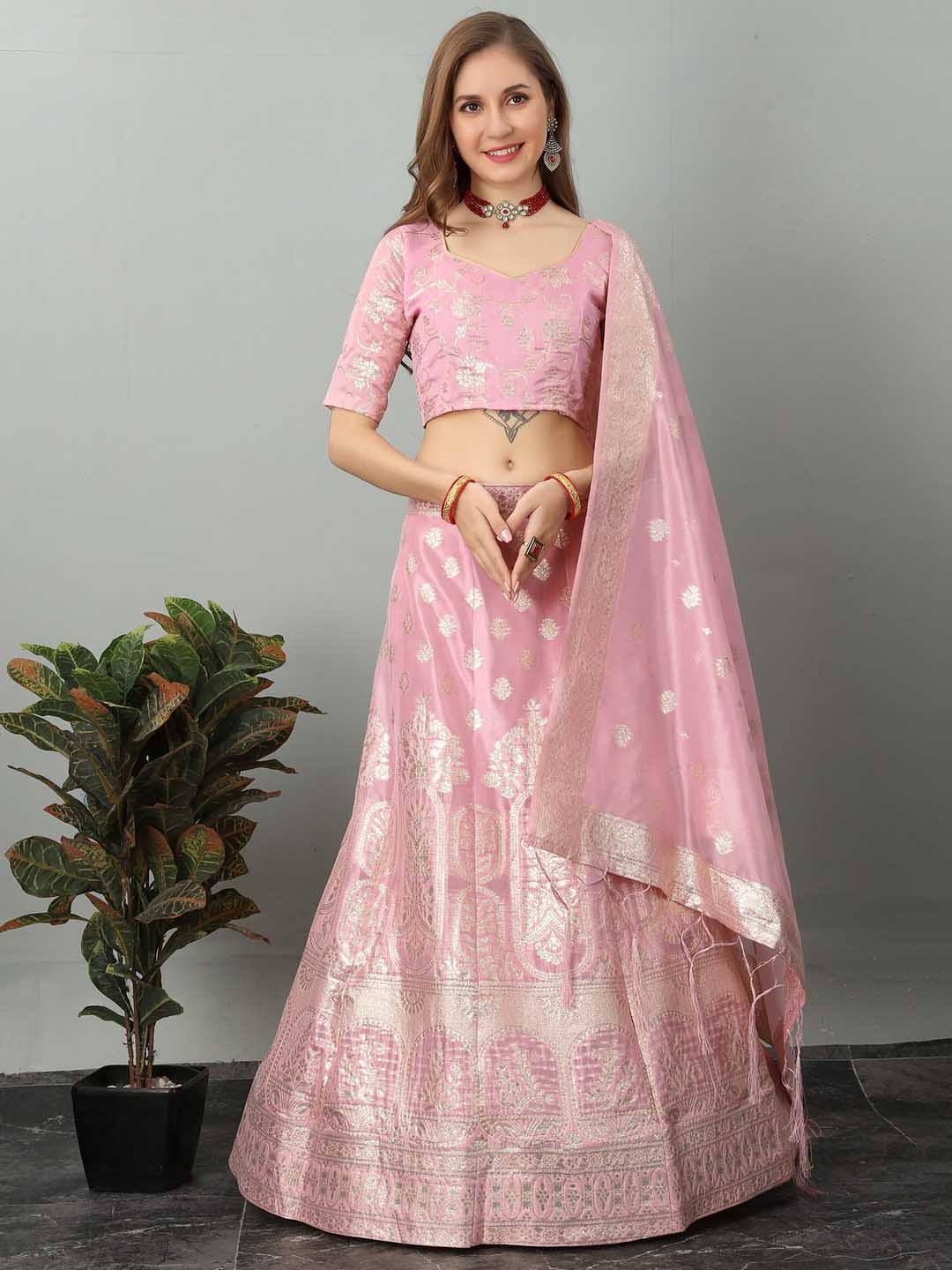 

KALINI Woven Design Organza Semi-Stitched Lehenga & Unstitched Blouse With Dupatta, Pink