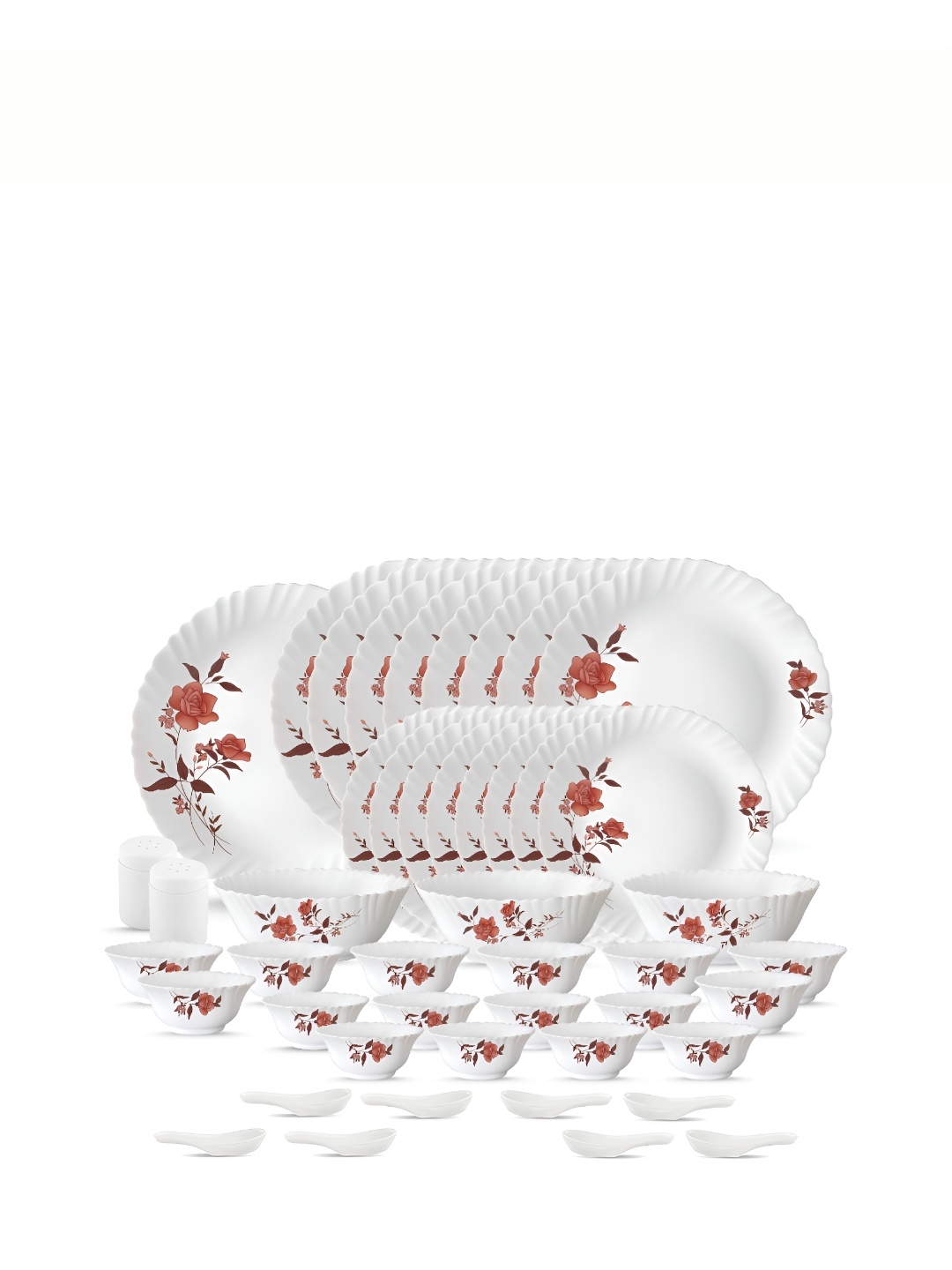 

Laopala Red & White 46 Pieces Printed Opalware Glossy Dinner Set