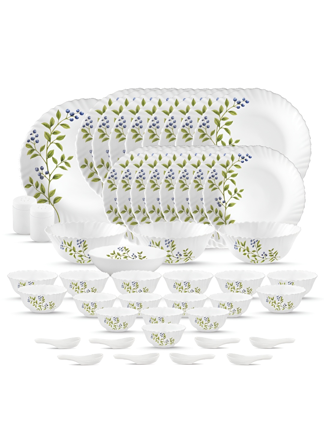 

Laopala Green & White 47 Pieces Printed Opalware Glossy Dinner Set