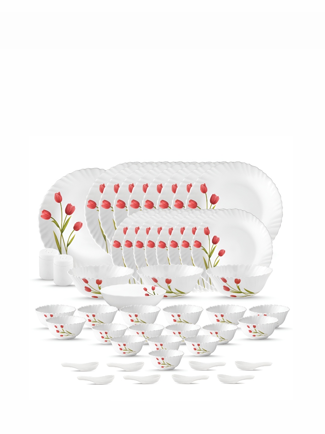 

Laopala Red & White 47 Pieces Printed Opalware Glossy Dinner Set