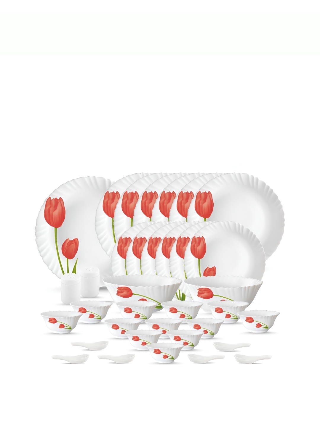 

Laopala White & Red Pieces 35 Pieces Printed Opalware Glossy Dinner Set